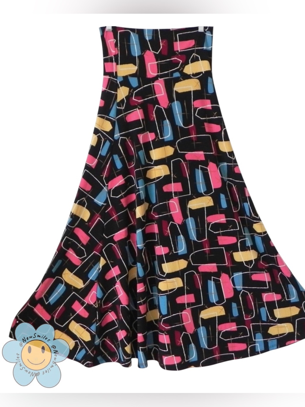 LuLaRoe ~ Maxi Skirt with Pink, Blue, Black, Yellow & Red Colorblock Shapes